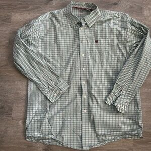 Cinch Green Maroon Plaid Men's Button Down Shirt